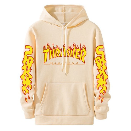 Mens Hoodie Hooded Sweatshirt Pullover Flame Printed Plain Hoody Tops Jumper - Picture 10 of 20