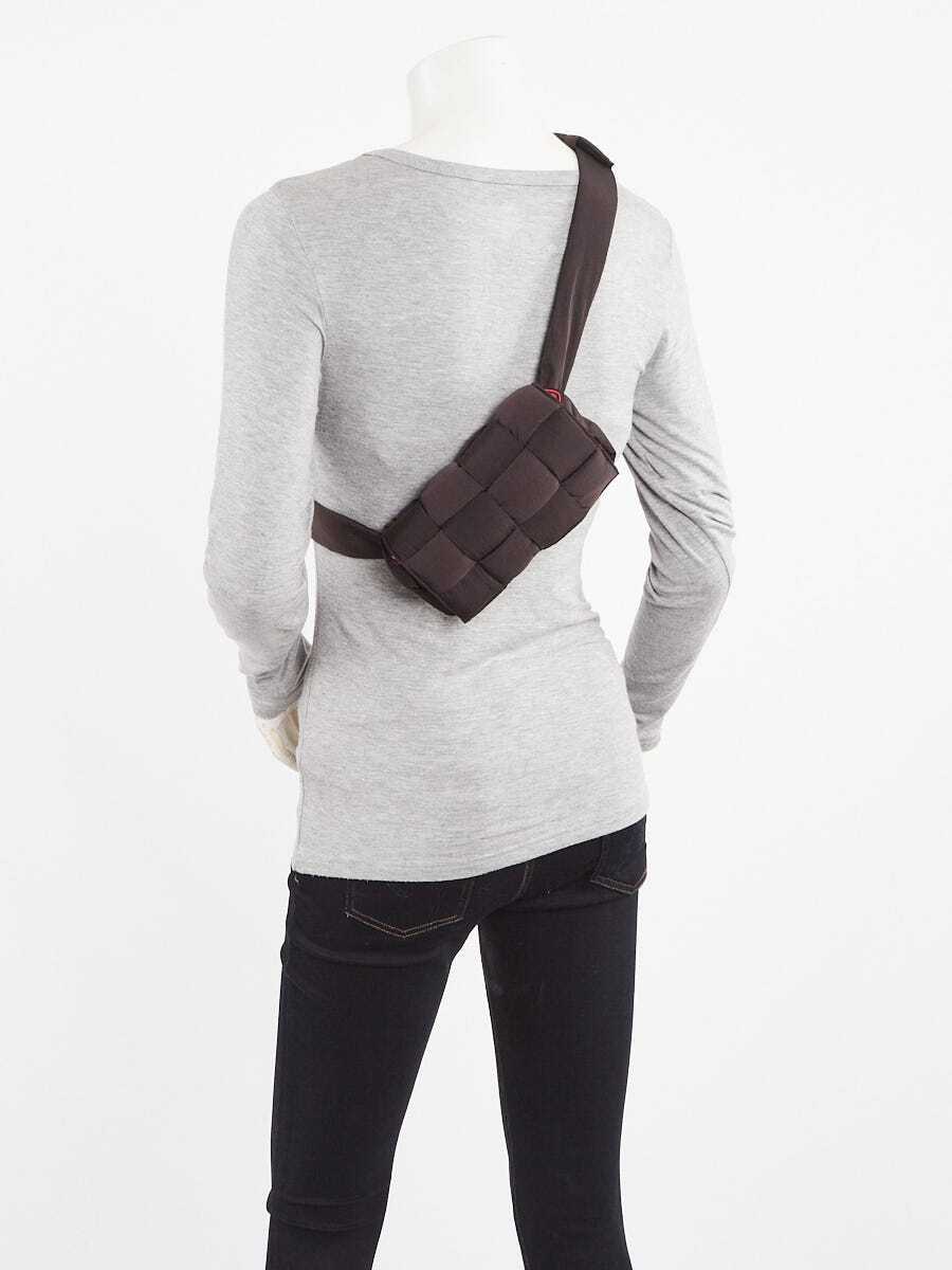 Bottega Veneta Black/Pink Woven Padded Nylon Cassette Belt