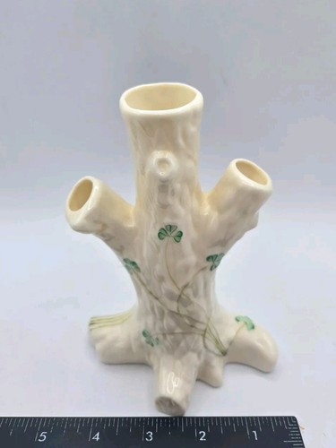 Vintage Belleek Irish Porcelain Shamrock Tree Trunk Bud Vase • 6"H • Ireland  - Picture 10 of 11