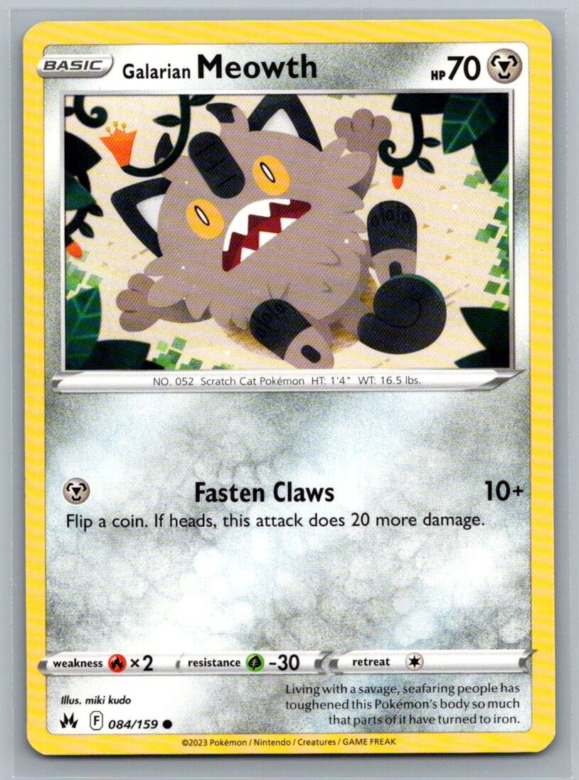 Galarian Meowth 84/159 Crown Zenith Common Pokémon TCG 2023
