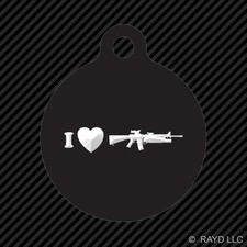I Love my M16 with M203 Keychain Round with Tab dog engraved many colors M4 M-16