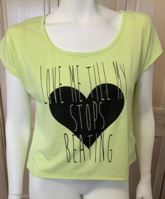 Small Electric Pink Heart Color Green Top NWOT