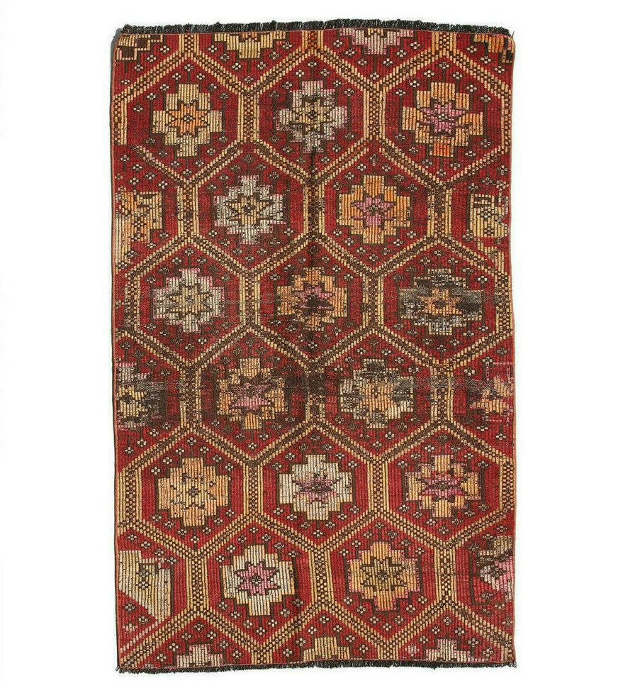 4x7 Vintage Traditional Hand Knotted Wool Oriental Kilim Geometric Area Rug - Image 4 of 4
