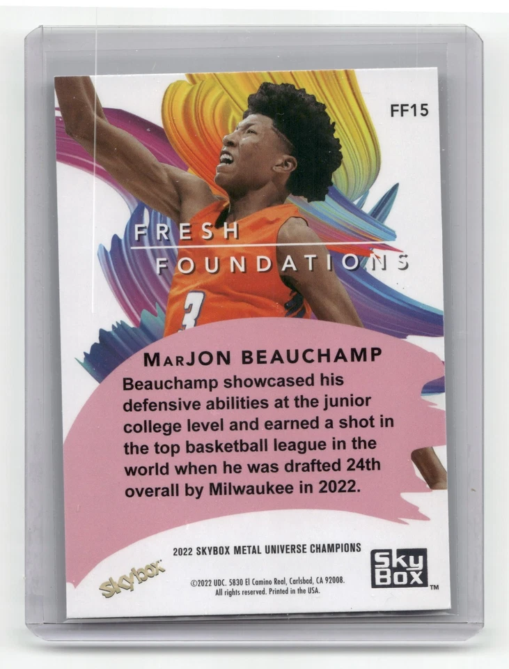2022 Skybox Metal Universe Champions Fresh Foundations Aqua Marjon Beauchamp #15 - Image 2 of 2