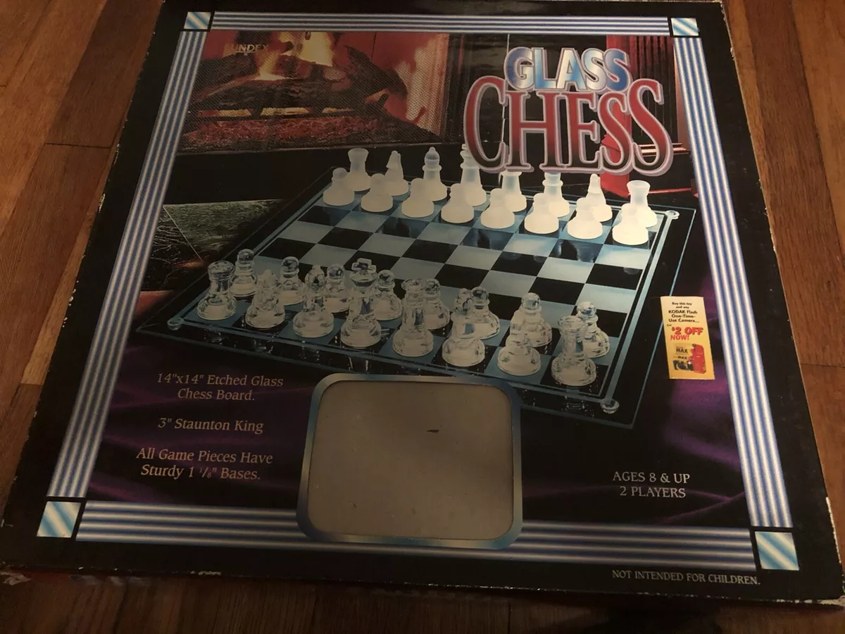 Fundex Etched Glass Chess Games Clear And Frosted Board Complete Set 15  Inch