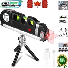 Rechargeable Cross Line Laser Level with Metal Tripod for Home Projects - Black