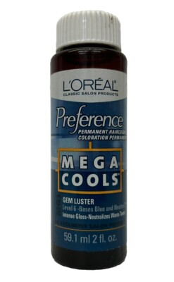 LOREAL PREFERENCE Permanent Hair Color Liquid Mega Cools Gem Luster MG1 Level 6