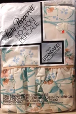 Lady Pepperell No Iron Percale Standard Pillowcases Beige Floral Ruffled Edges