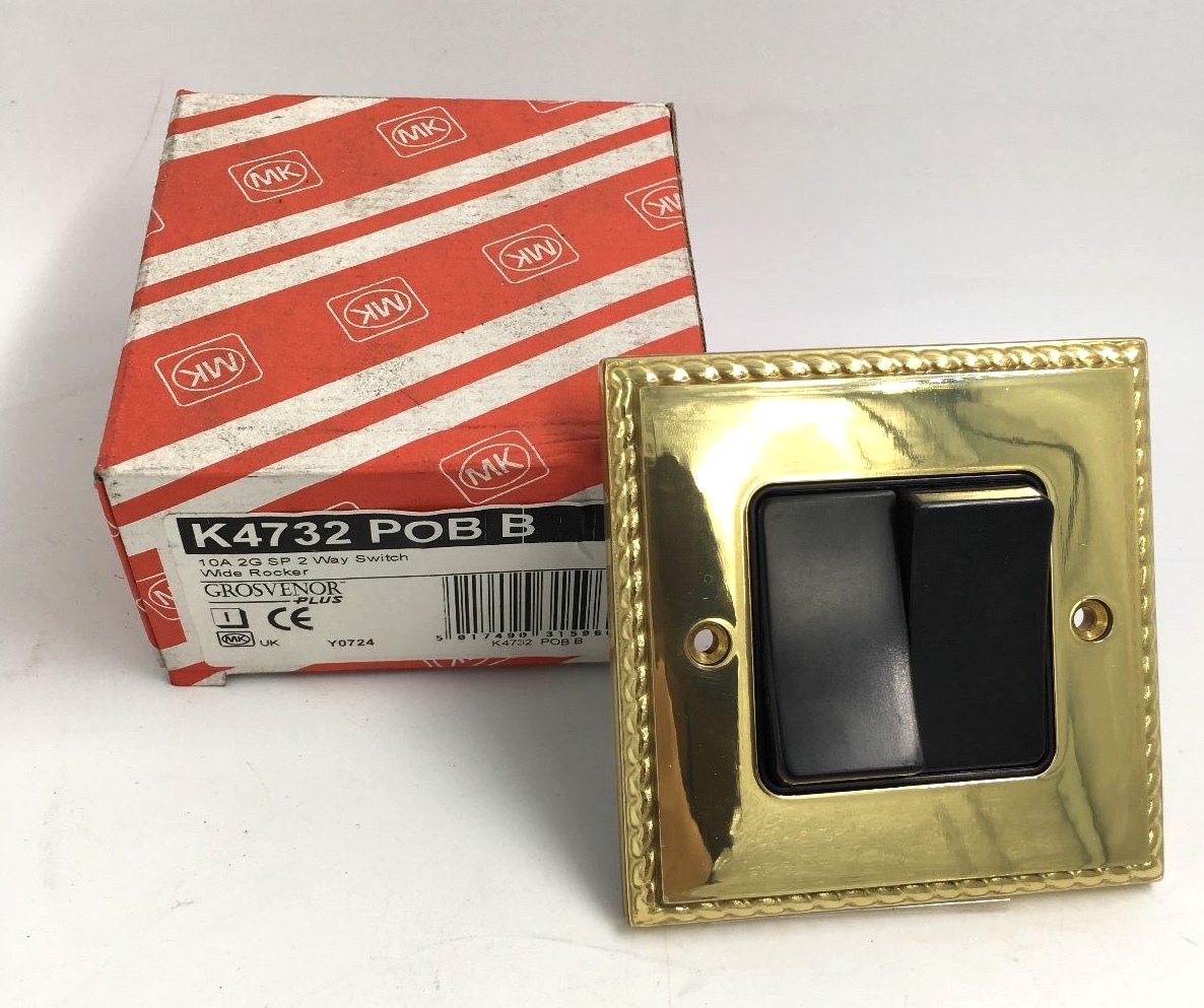 MK GROSVENOR 10A 2 GANG SP 2 WAY WIDE ROCKER POLISHED BRASS K4732 POB B