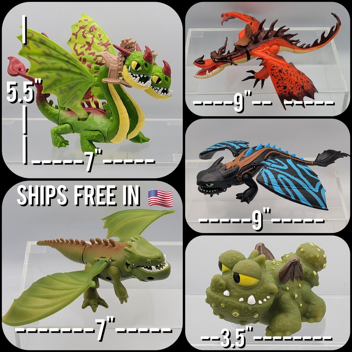 HTTYD Night Fury Toothless, Hookfang, Barf & Belch, Armorwing