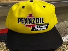 Vintage PENNZOIL Racing Strapback Adjustable Hat Cap NASCAR Indy Yellow 90s USA