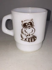 Vintage Galaxy Milk Glass Coon Travel Coach New York Advertising Raccoon Mug