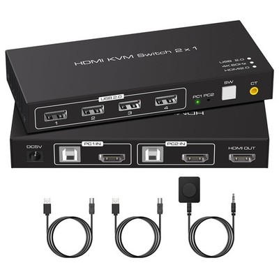 VPFCT HDMI KVM Switch 2 PCs an 1 Monitor 4K 60Hz USB 2.0 mit Taste