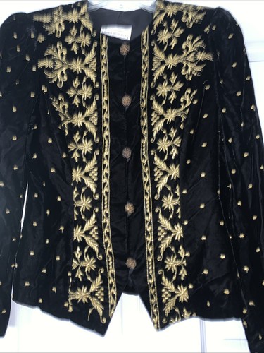 Jessica McClintock Black Waist Jacket With Gold Embroidery Puffy Sleeves  - Picture 7 of 7