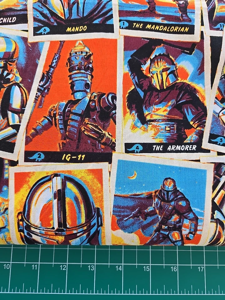 Tarjetas coleccionables mandalorianas Star Wars por yarda tela edredón por niño soldado Foto 3 de 4