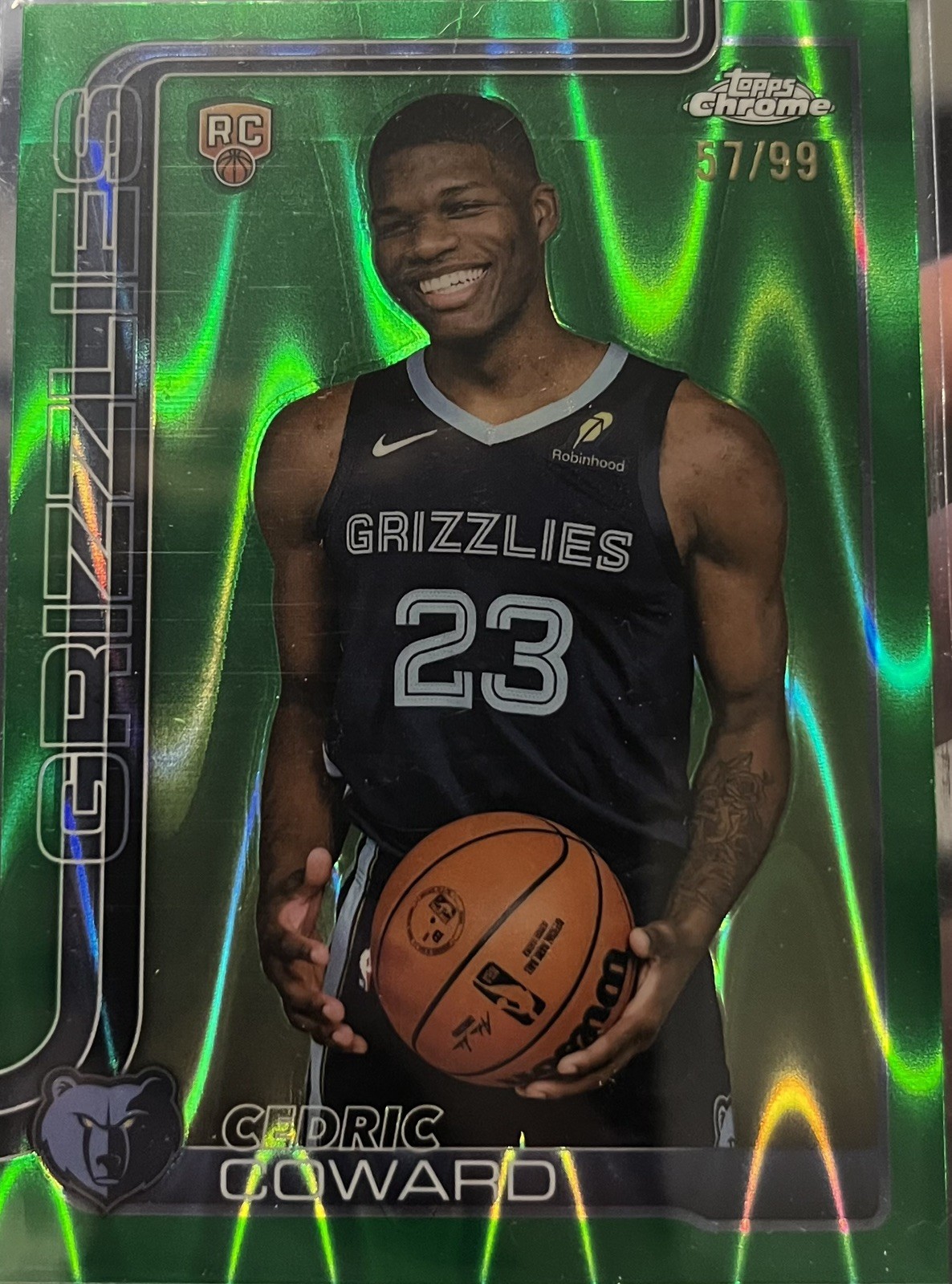 2025-26 Topps Chrome Cedric Coward Green Wave Refractor RC #261 57/99