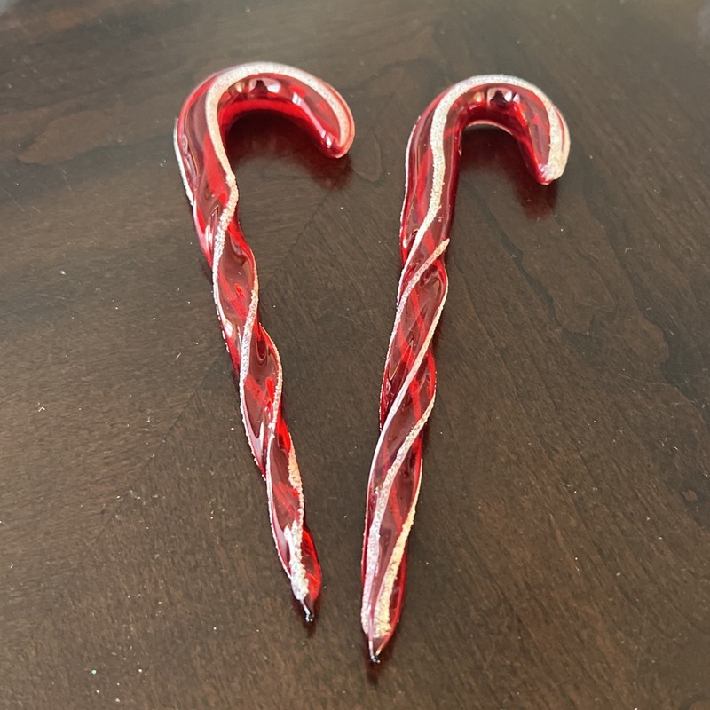 2 - Vintage Dicarlini Candy Cane Glass Christmas Ornaments