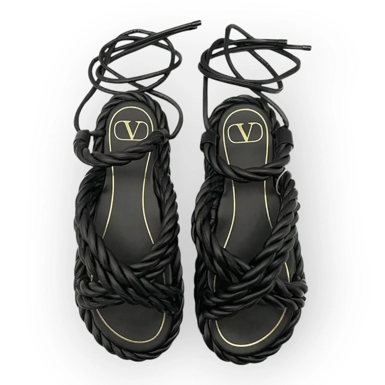 Valentino — Valentino Garavani Woven Leather Sandals EU 38 UK 5 US 8 Black Braided Ankle Tie