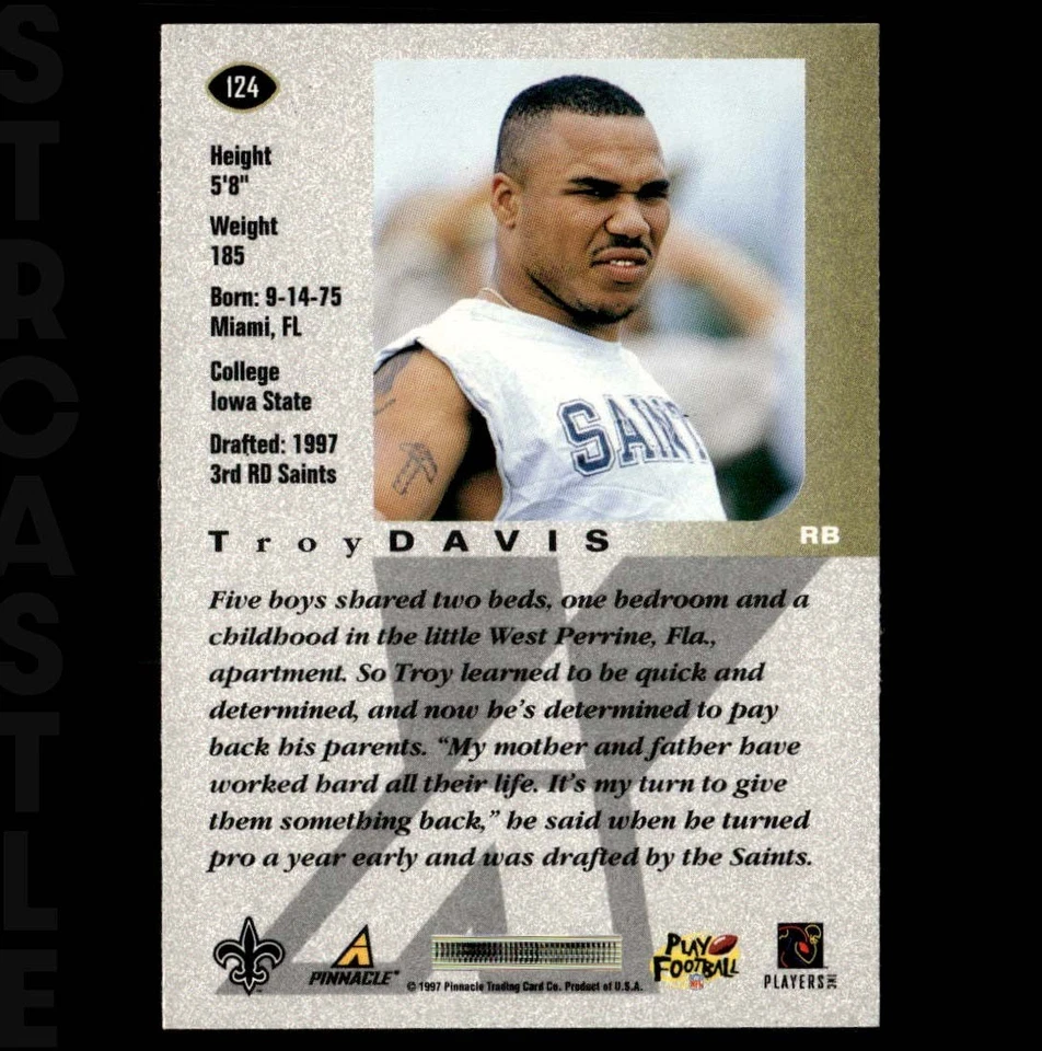 Troy Davis 1997 Pinnacle X-Press #124 New Orleans Saints 🏈 Football Card - Image 2 of 3