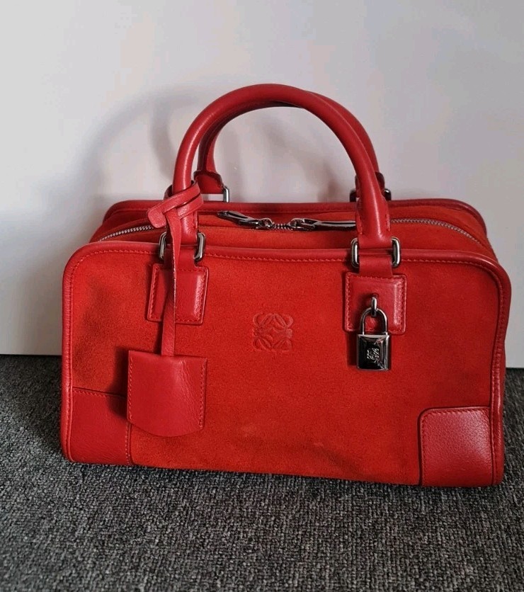 Authentic Loewe Amazona Red Orange Suede Leather Excellent Condition