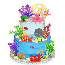 16 PCS Sea Ocean Cake Toppers Under the Sea Ocean Animals Birthday Cake Decor...