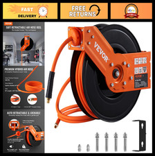 Retractable Air Hose Reel 3/8" x 50FT - Hybrid Hose, Max 300PSI, Heavy Duty, Aut