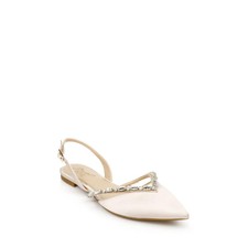 Jewel Badgley Mischka Camden Slingback Pointed Toe Evening Flats Champagne Satin