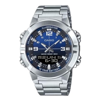 Casio AMW-870DA-2A1 Mens Watch Blue Dial Steel Band Analog Digital 50M