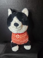 RUSS White Black Dog W/Christmas Sweater Body Stuffed Animal Toy 12" NWOT