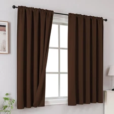 Brown Blackout Curtains 72 Inches, Thermal Insulated Noise Reducing Rod Pocket W