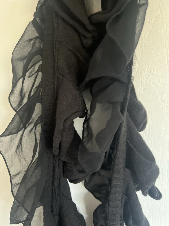 VINTAGE Juicy Couture Soft Black Cotton Chiffon Ruffle Long Circle Scarf - Image 2 of 4