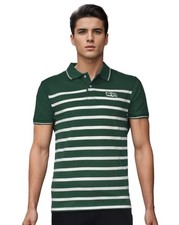 NWOT-Coach Signature Polo Green Striped Cotton Pique Polo Shirt Sz S