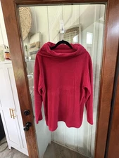 Signature Studio Women’s Large Red Cowl Neck Texture Striped Fleece Pullover Top