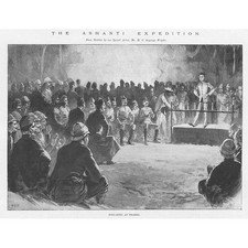ASHANTI EXPEDITION Sing Song at Prahsu - Antique Print 1896