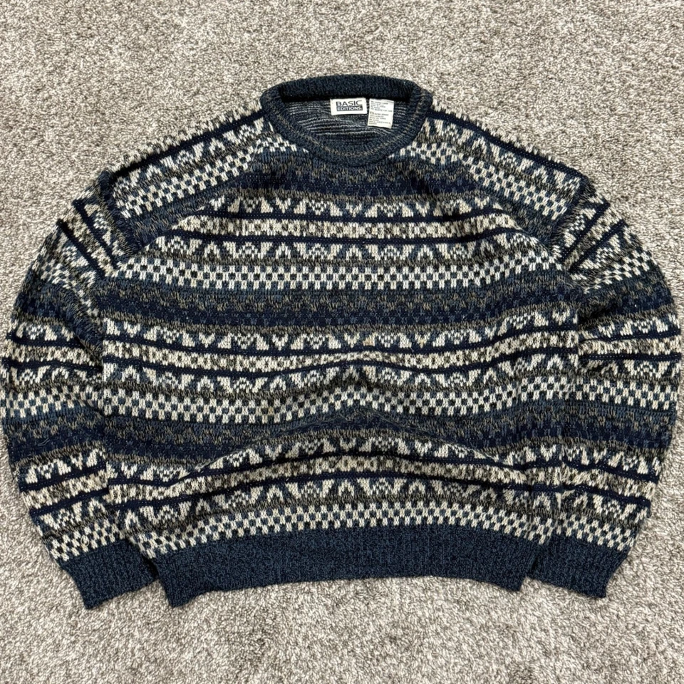 Vintage Basic Editions Mens XL Crew Neck Sweater Striped Pattern Acrylic Knit - Image 2 of 4