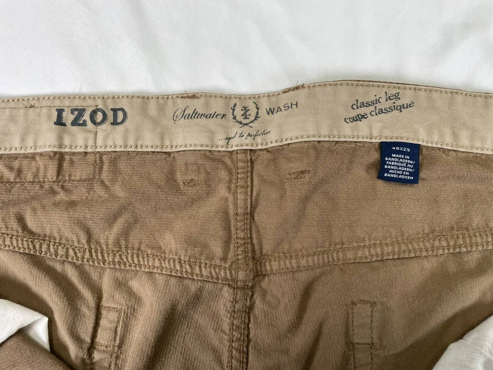Pantalones de pana marrón 46X29 IZOD vintage para hombre pierna recta frente plano 100 % algodón Foto 4 de 4
