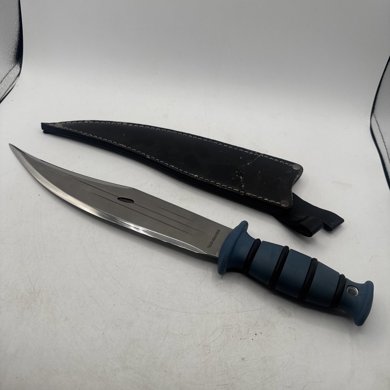 Vintage Condor Jungle Bowie Blue High Carbon Steel Fixed Blade Knife W Sheath