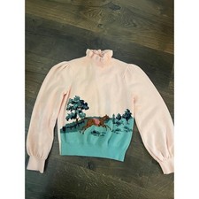 Janie and Jack Girls Pink Horse Intarsia Knit Sweater Ruffle Neck Size 7