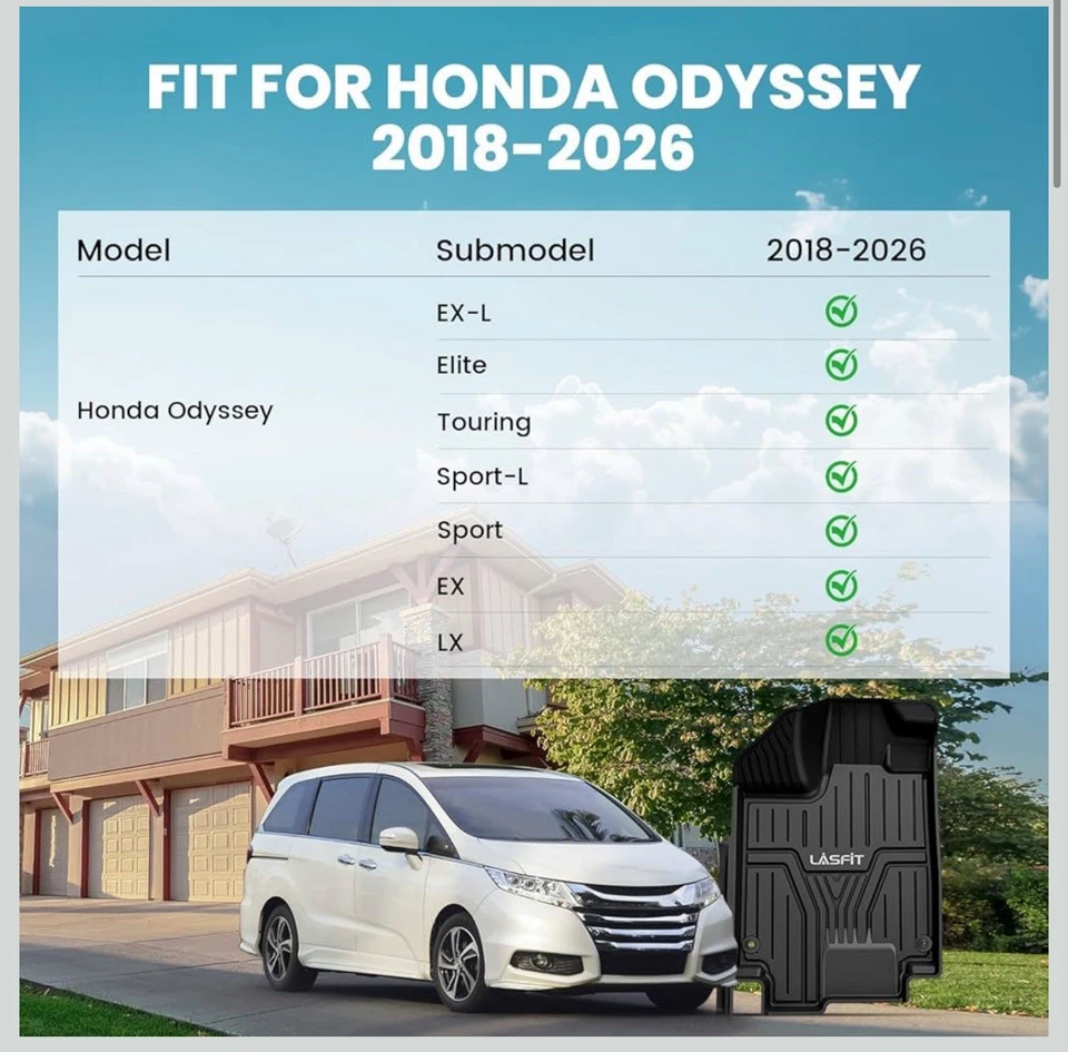 LASFIT Floor Mats for Honda Odyssey 2026 2025 2024 2023 2022 2021 2020 2019 2018 - Image 2 of 4