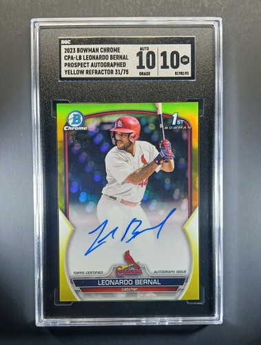 Leonardo Bernal Auto /75 SGC 10/10 2023 Bowman Chrome 1st Yellow Refractor 