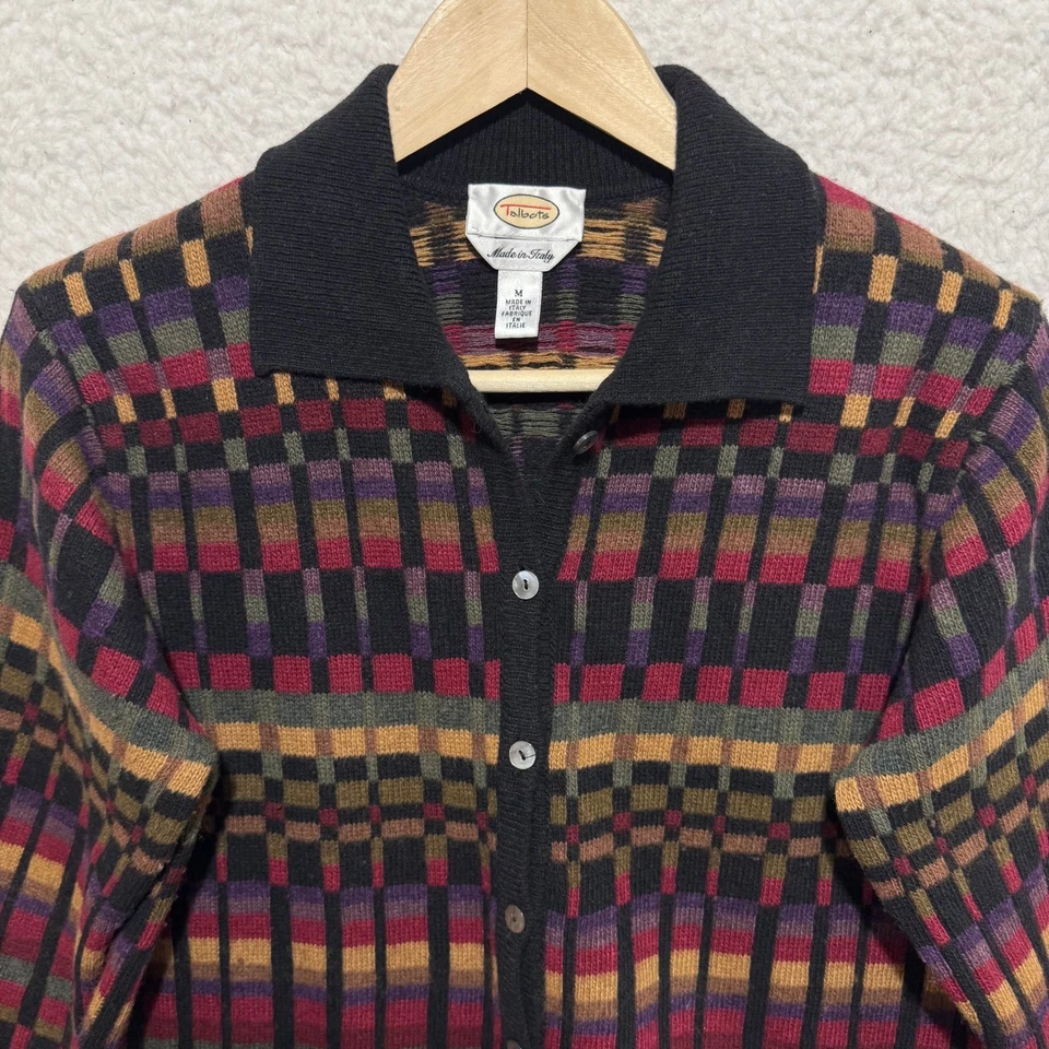 Talbots женщин Sz M кардиган многоцветный геометрический сделано в Италии шерстяная смесь - Изображение 3 из 4