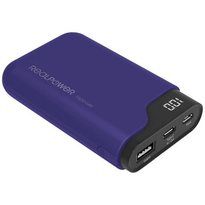 RealPower PB-7500C Powerbank 7500 mAh Li-Ion USB, USB-C  Navy-Blau Statusanzeige