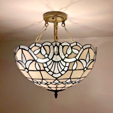 Tiffany Style Ceiling Lights White Stained Glass Baroque Style 16"H 16"W 16"D
