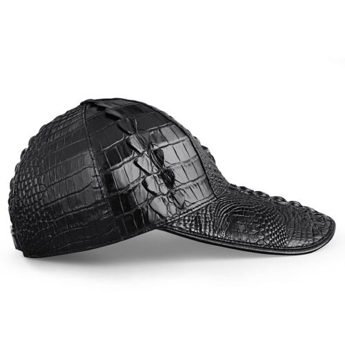  Schwarze 100 % echte Alligator Krokodilhaut Leder Mütze Handarbeit verstellbar Mütze Kappe - Bild 1 von 8