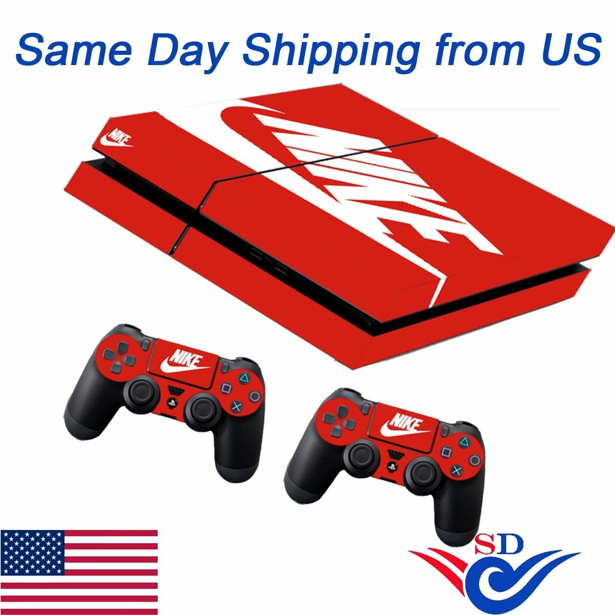 PS4 Sticker Decal Skin for Sony Palystation 4 Console & 2 Controller- Red  Logo