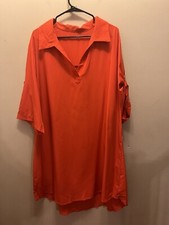 SHEIN Orange Plus Turn-Down Collar Half Sleeve Button Front Mid-Length Dress 3XL