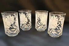 Vintage 3.75" Clear Daisy Print Juice Glasses Set of 4 #450