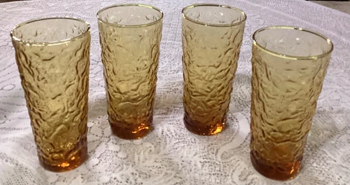 Set Of 4 Anchor Hocking Lido Milano Iced Tea Tumblers Honey Gold Amber 16 oz