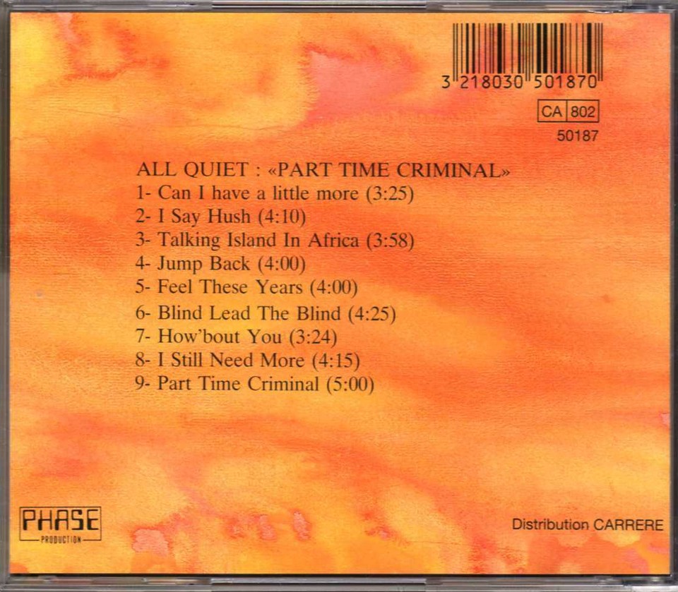 All Quiet Part Time Criminal CDA 1991 Pop Rock Alternative