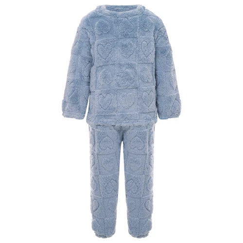 Kids Boys Girls Pajamas Set Solid Color Tops With Pants Round Neck Flannel Suit - Foto 14 di 72